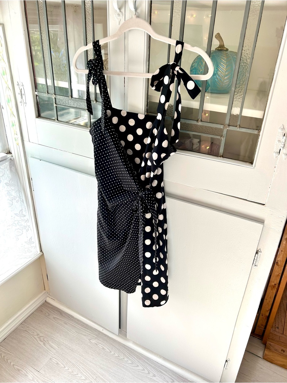Sabo Skirt Polka Dot Tie-Shoulder Mini Dress - Black & White